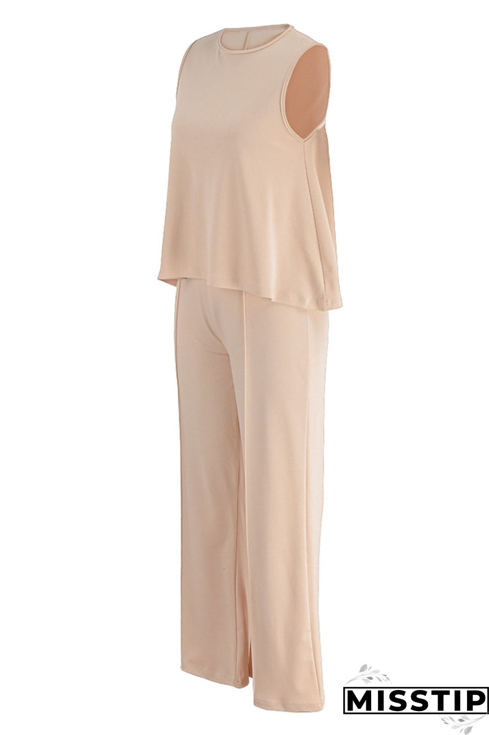 Black Casual Solid Patchwork O Neck Sleeveless Two Pieces