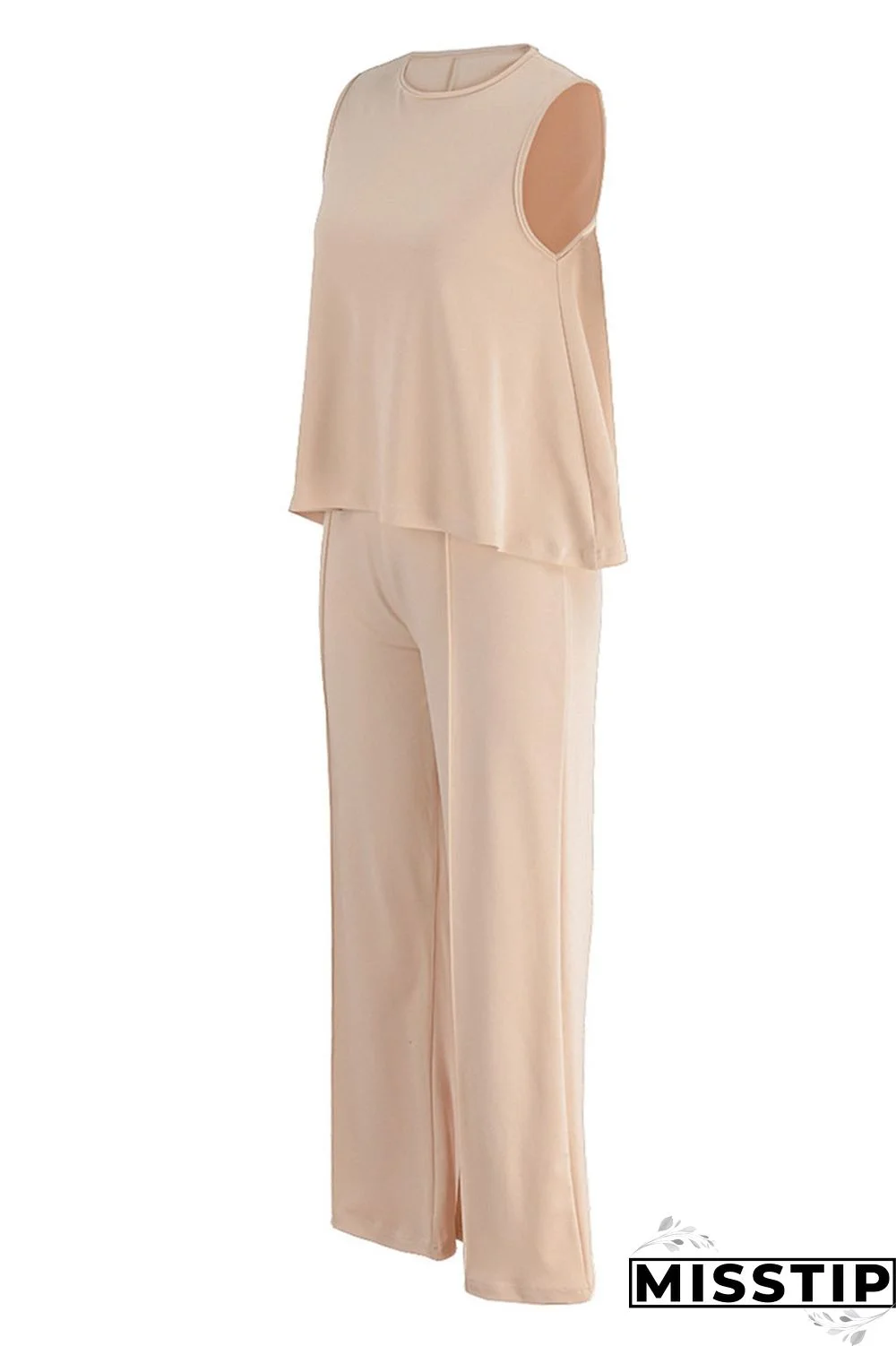 Black Casual Solid Patchwork O Neck Sleeveless Two Pieces