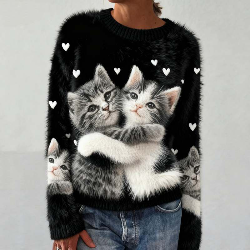 Women's Cute Cat Pattern Cozy Knit Sweater wearshes