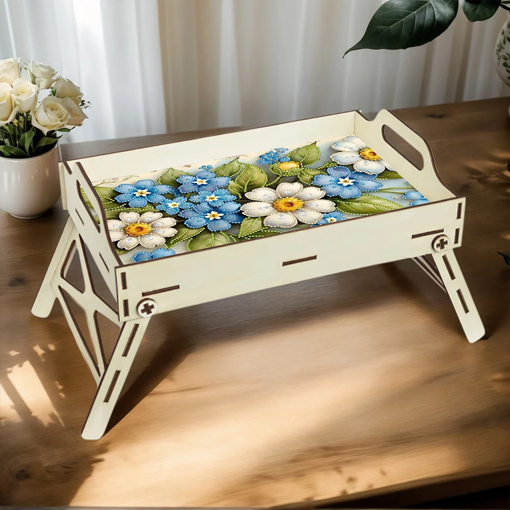 DIY Diamond Painted Dining Plate with Handle Wooden Food Tray Home Decor Gift