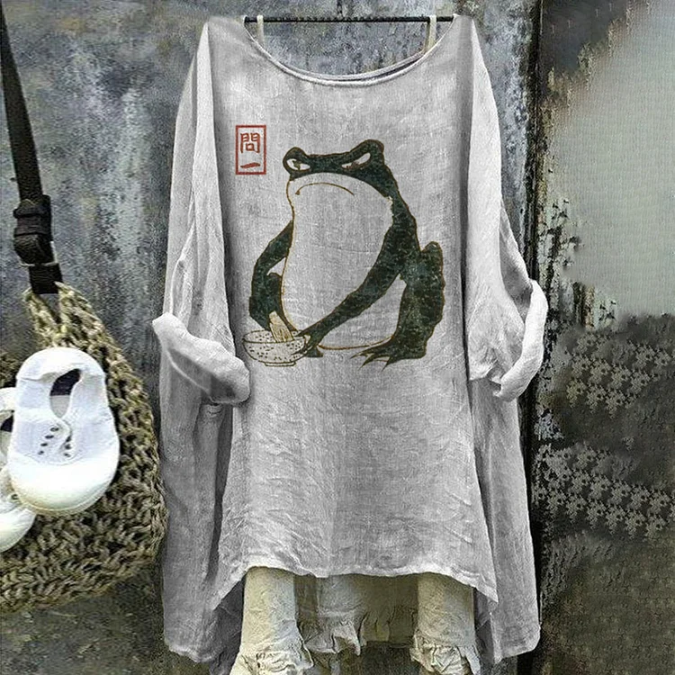 Comstylish Women's Japanese Art Frog Loose Casual Shirt