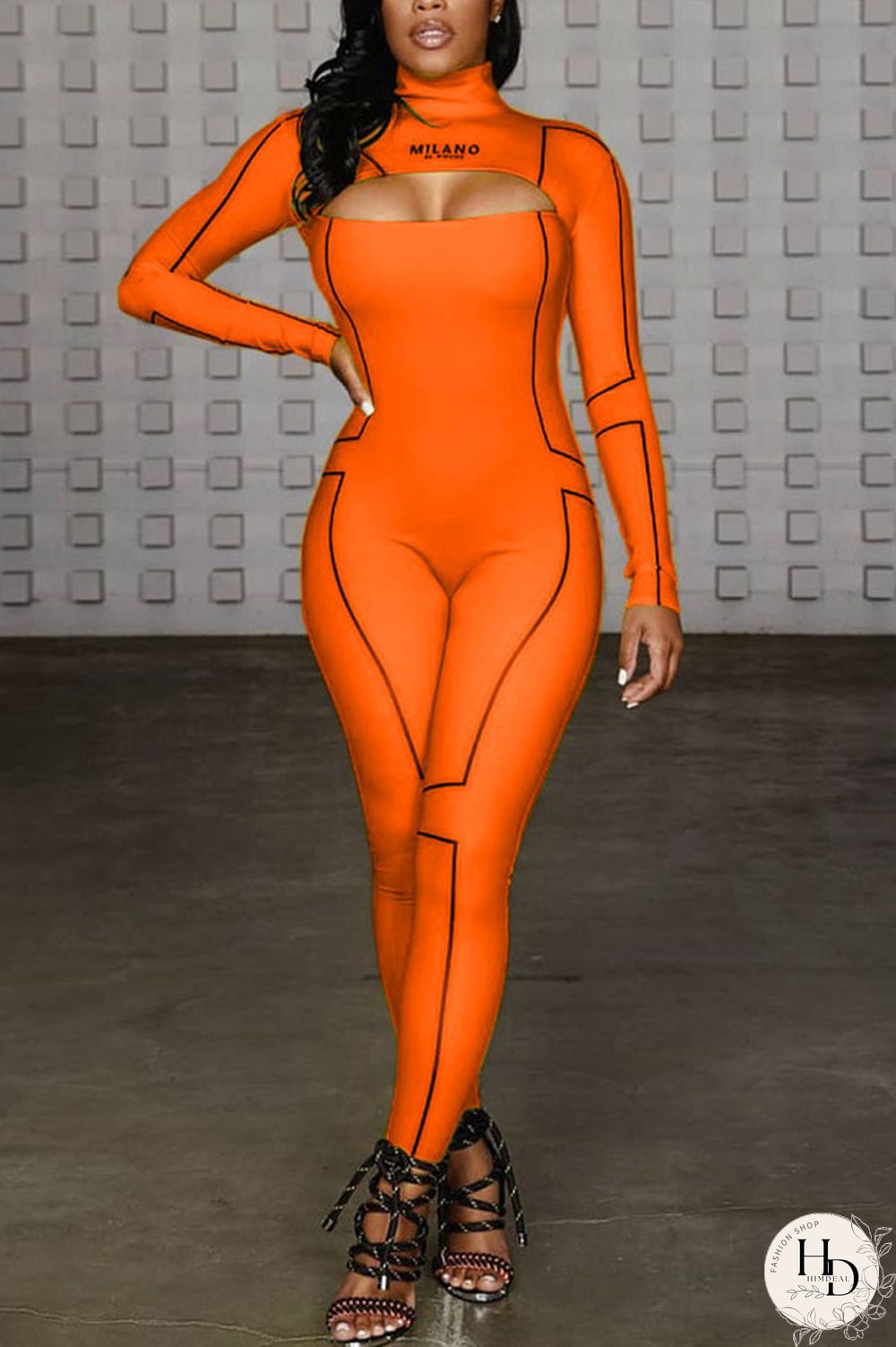 rose red Fashion Print Backless Milk. Long Sleeve O Neck Jumpsuits