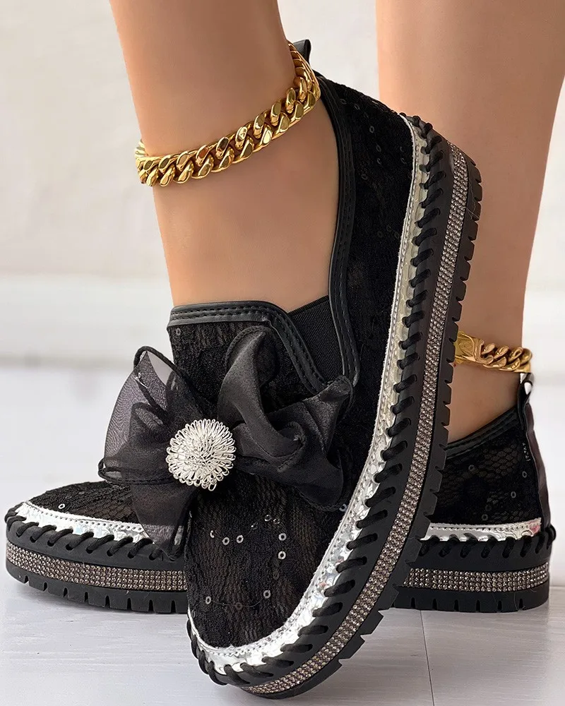 loafers Women's Rhinestone Decor Mesh Sneakers Slip On women's Shoes Versatile Thick Sole Woven Shoes Zapatos De Mujer