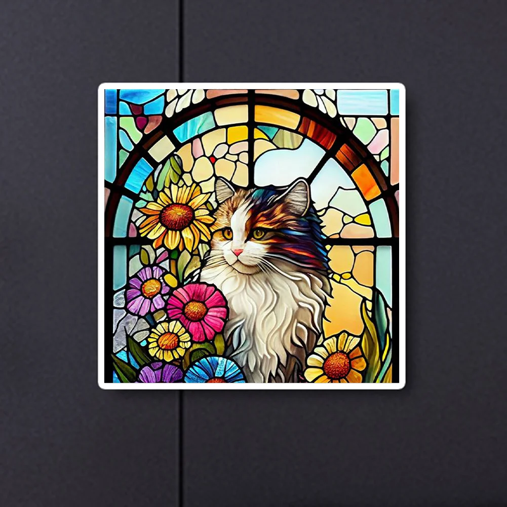 Diamond Painting - Full Round Drill - Stained Glass Cat(Canvas|30*30cm)