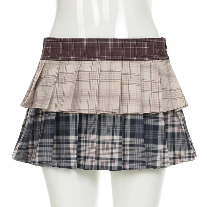 Toloer Plaid Print Pleated Mini Skirt-Outfit Ideas