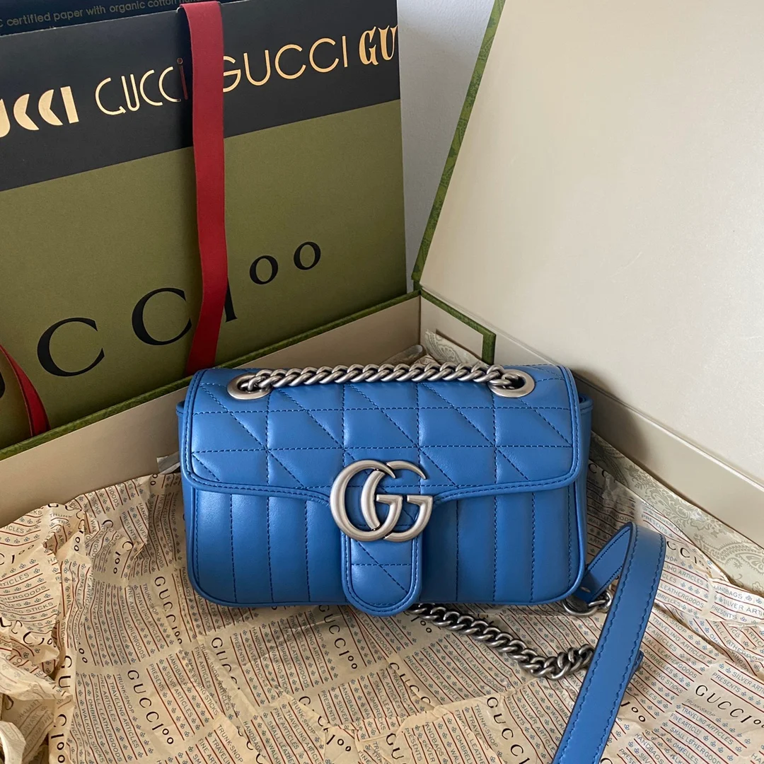 Gucci Marmont in Geometric Blue.
