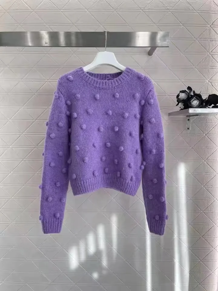 Hairball round neck knitted top Wool knitted material delicate soft round neck long sleeve sweater 2024 autumn new
