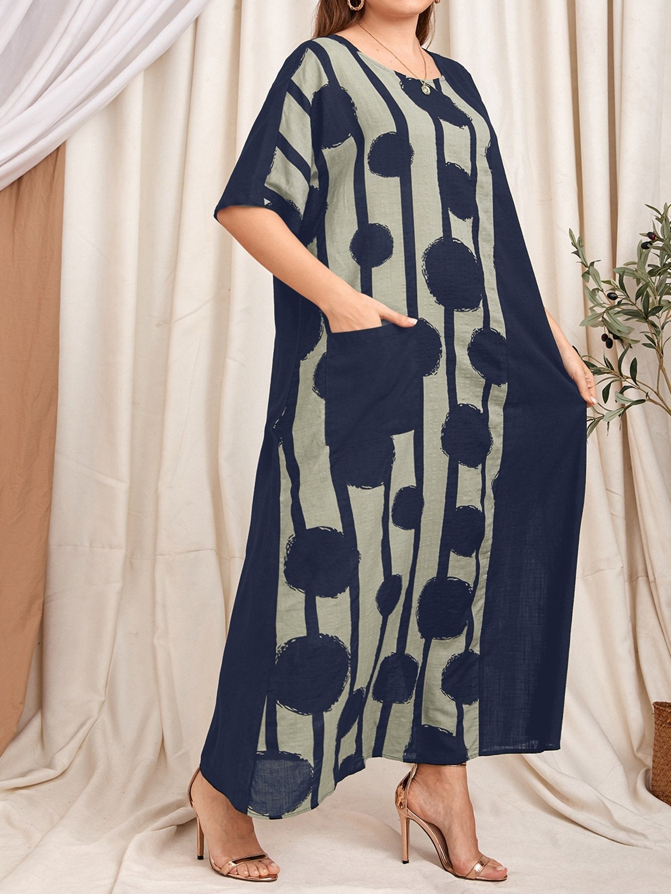 Women's Scoop Neck Printed Half Sleeve Short Sleeve Maxi Dress
