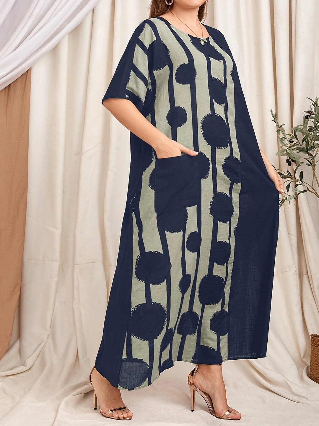 Women's Scoop Neck Printed Half Sleeve Short Sleeve Maxi Dress