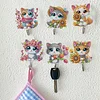 6pcs/set DIY Special-shaped Diamond Painting Wall-mounted Key Hook Kit (Flower Cat)