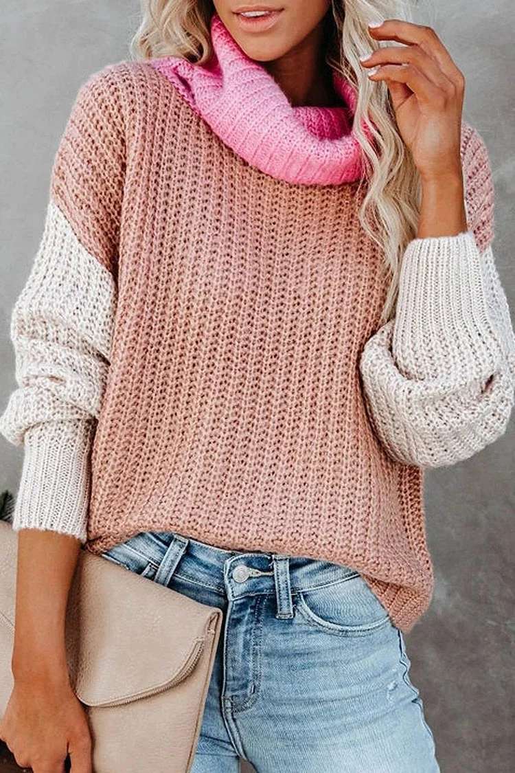 Turtleneck Color Block Casual Sweater