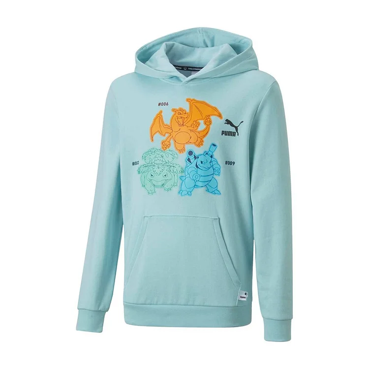 PUMA × Pokémon Venusaur & Charizard & Blastoise Light Aqua French Terry Pullover Hoodie