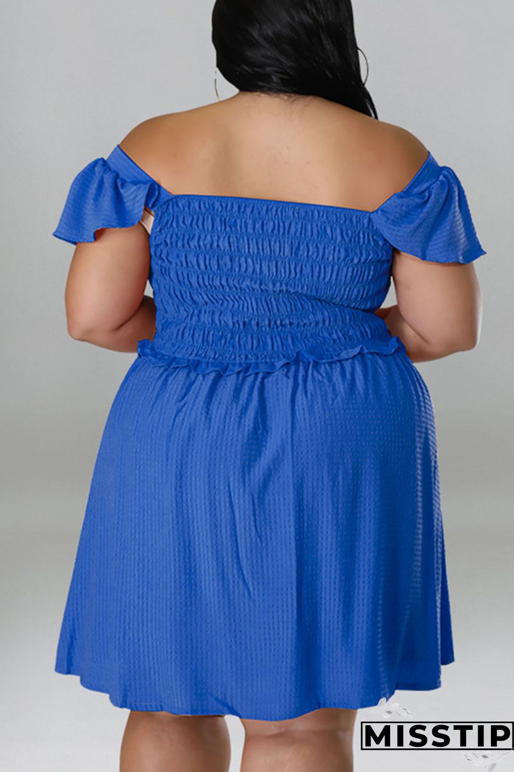 Rose Red Casual Sweet Solid Patchwork Fold Off the Shoulder A Line Plus Size Dresses