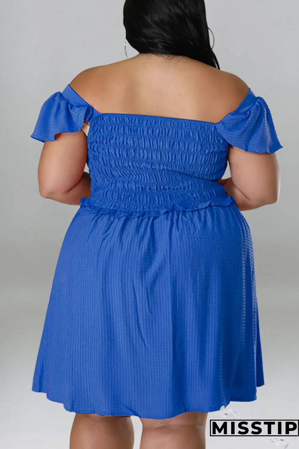 Rose Red Casual Sweet Solid Patchwork Fold Off the Shoulder A Line Plus Size Dresses