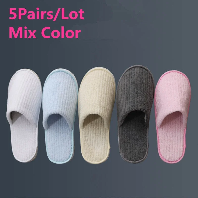 5 Pairs Winter Slippers Men Women  Hotel Disposable Slides Home Travel Sandals Hospitality Footwear One Size on Sale