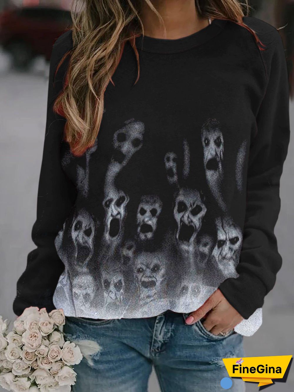 Women's skull print crewneck sweatshirt