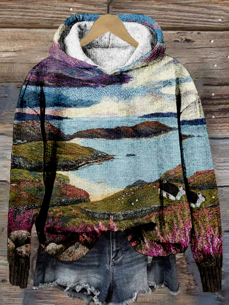 Ladies mountain treetop print hooded online sweatshirt