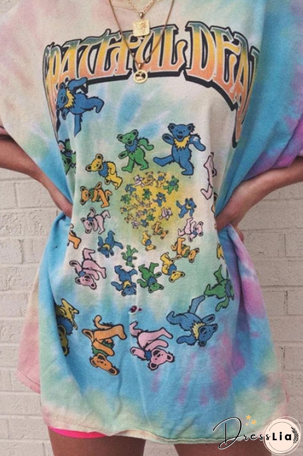 Round Neck Tie-Dyed Bear T-Shirt