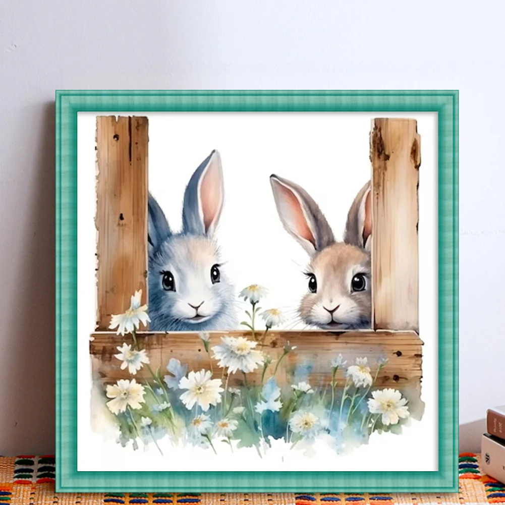 DIY Stamped Cross Stitch 11CT Full Embroidery 50*50cm - Flowers And Rabbits