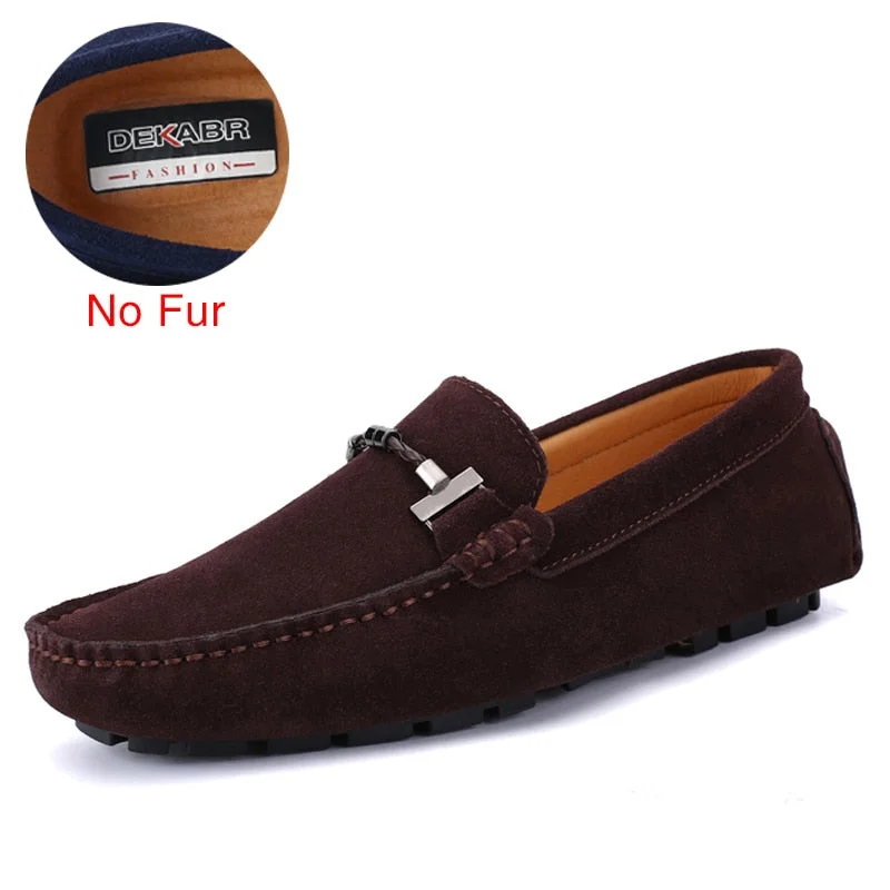 DEKABR Handmade Men Loafers Luxury Genuine Leather Casual Shoes Comfortable Soft Driving Shoes Warm Fur Plus Office Moccasins