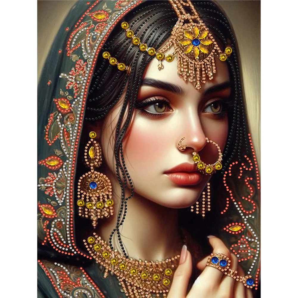 Partial Special-shaped Crystal Rhinestone Diamond Painting - Indian Beauty(Canvas|30*40cm)