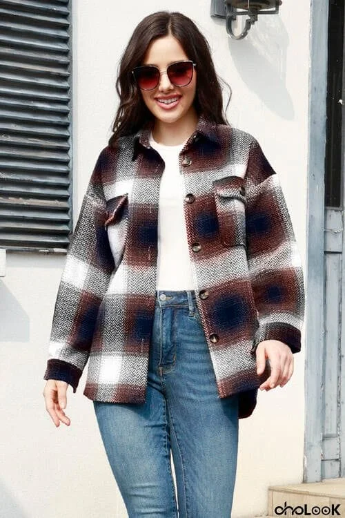 Plaid Button Up Collared Neck Jacket