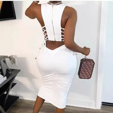 Wongn Wongn Summer Fashion Women's Lace Up P Beauty Back Nightclub Sexy Tight Dress