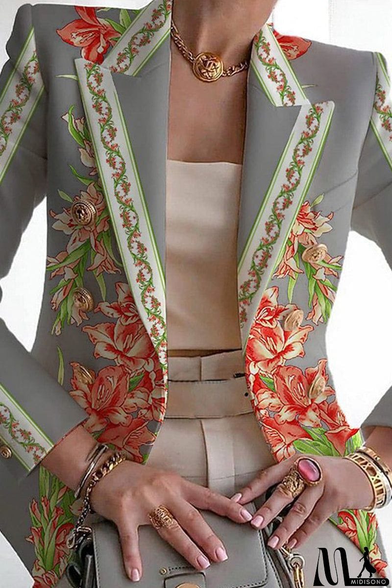 MidiSono - Casual Print Patchwork Cardigan Turn-back Collar Outerwear