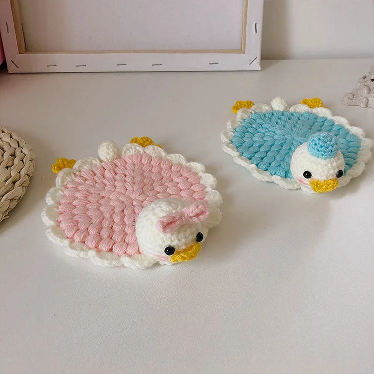Hand Knitted Duck Coaster