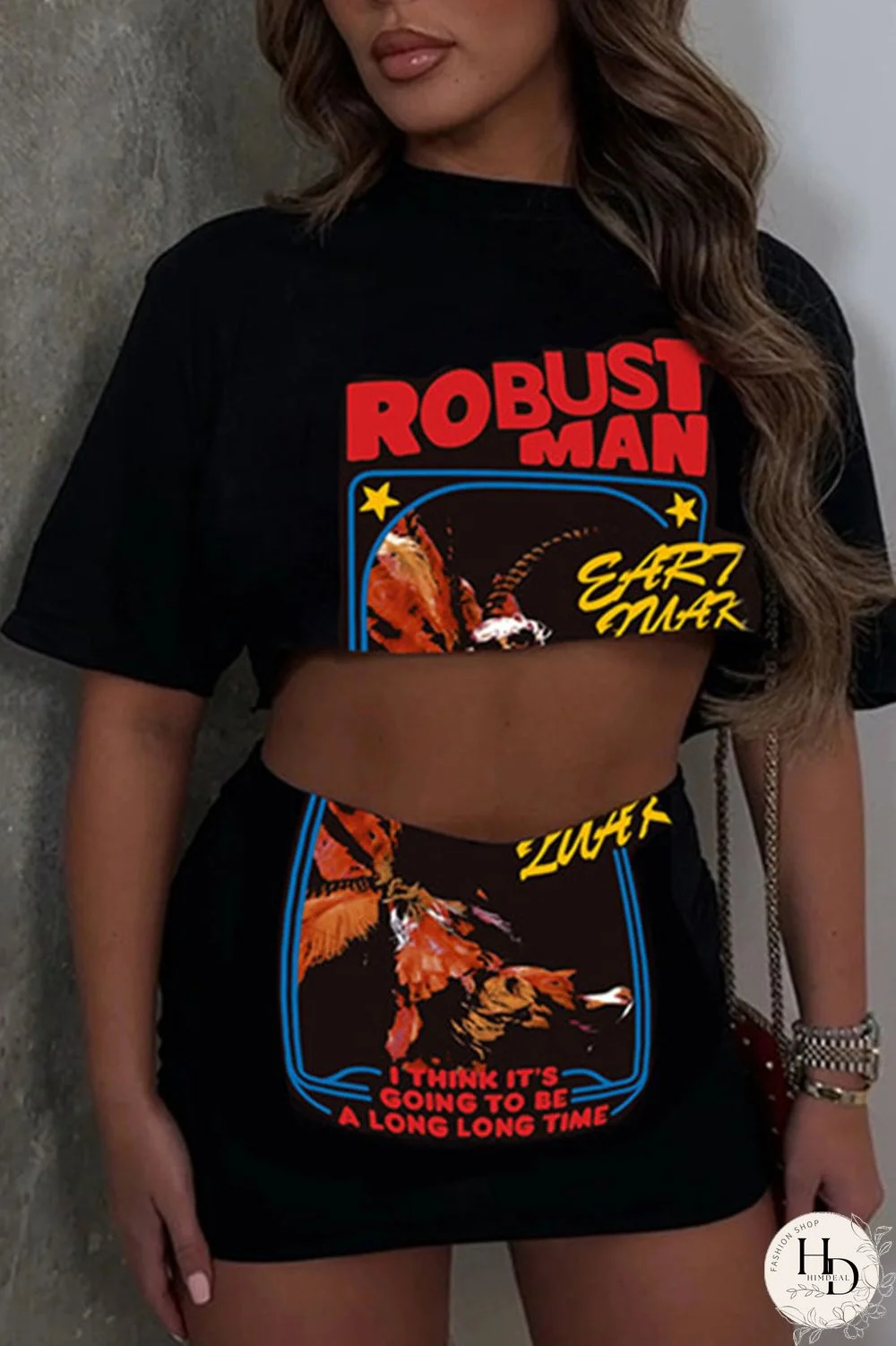 Red Casual Street Print Patchwork O Neck Half Sleeve Two Pieces