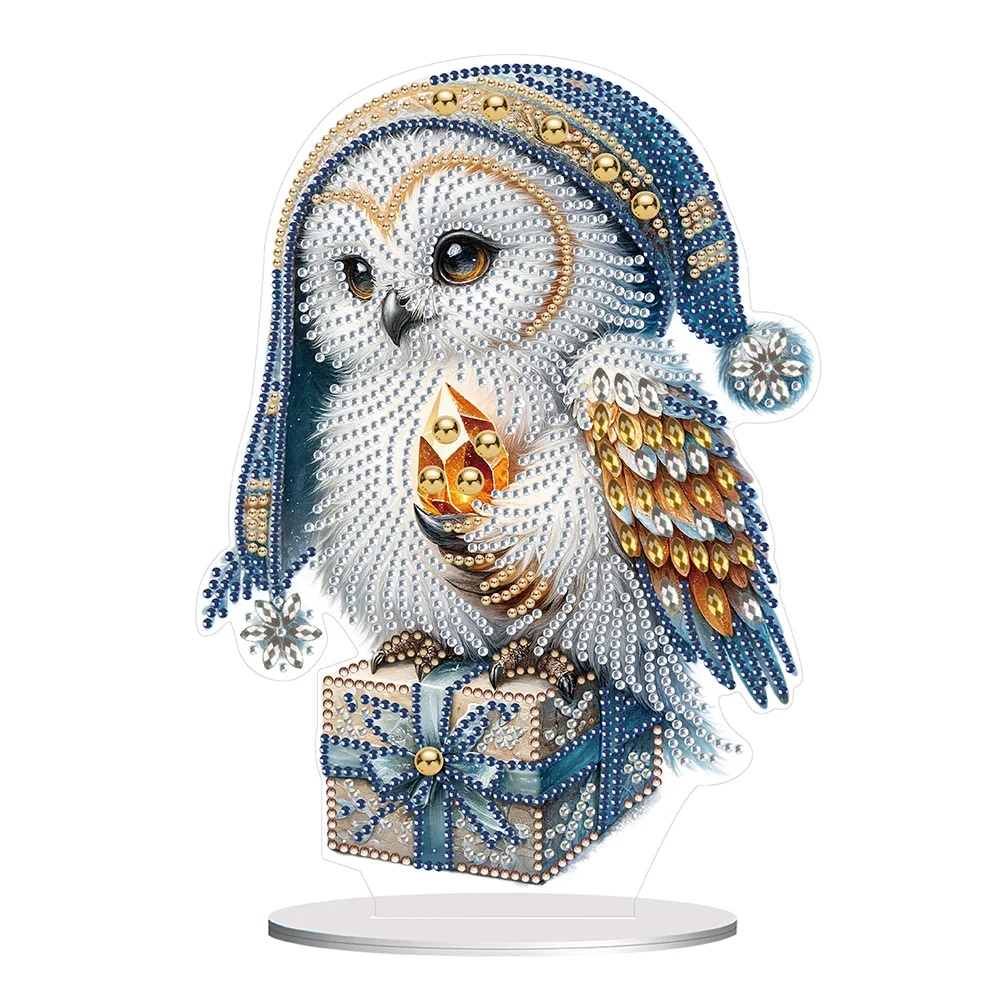 DIY Winter Owl Acrylic Single Sided Diamond Painting Desktop Ornaments Kit for Office Desktop Decor
