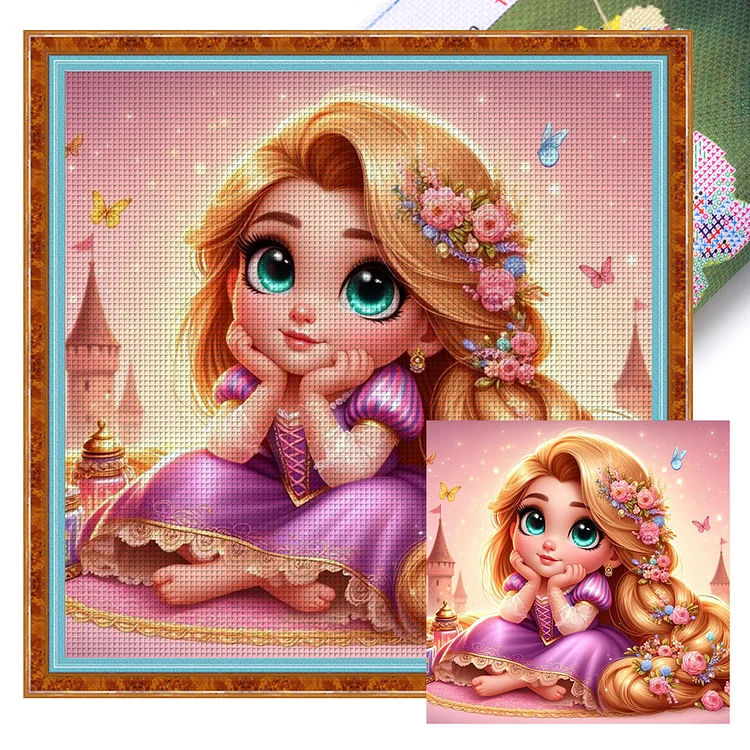 【Huacan Brand】Disney Rapunzel Holding Her Face 11CT Stamped Cross Stitch 40*40CM