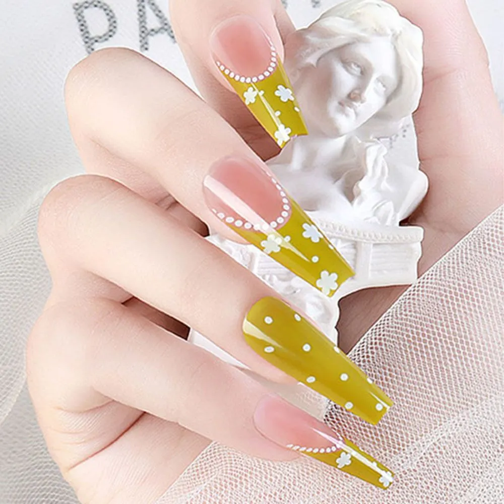 24pcs Fake nails with designs Long Coffin False Nails Ballerina Full Nail Art Tips Press on Nails Beauty Artificial Nails-Nail Inspo