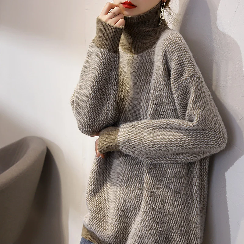 Toloer Toloer New Autumn / Winter Of 2023 Loose Wear Lazy Wind Knit Female Bottom Shirt Korean Version Of The Turtleneck Sweater Female-Outfit Ideas