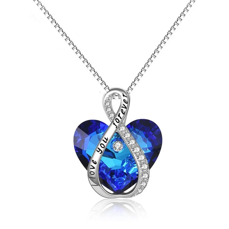 For Daughter - S925 I Love You until Infinity Runs Out Infinity Heart Crystal Necklace