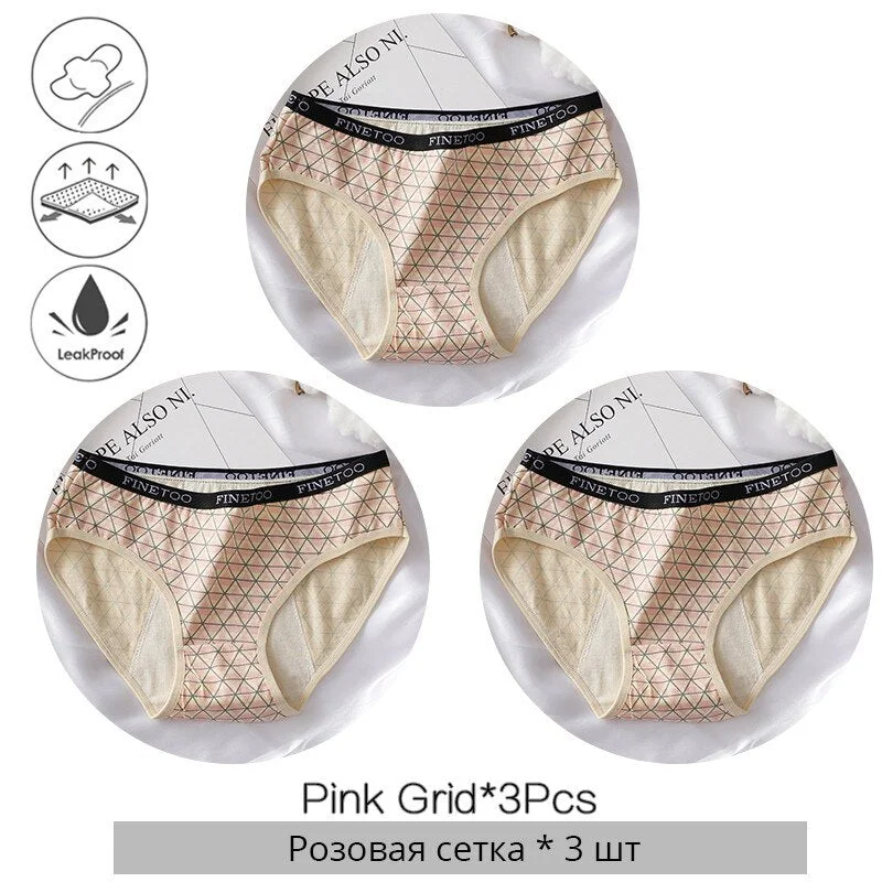 FINETOO Menstrual Panties Women Low-rise Priting Leak Physiological Underwear Ladies Period Proof Briefs Underpants Female Panty