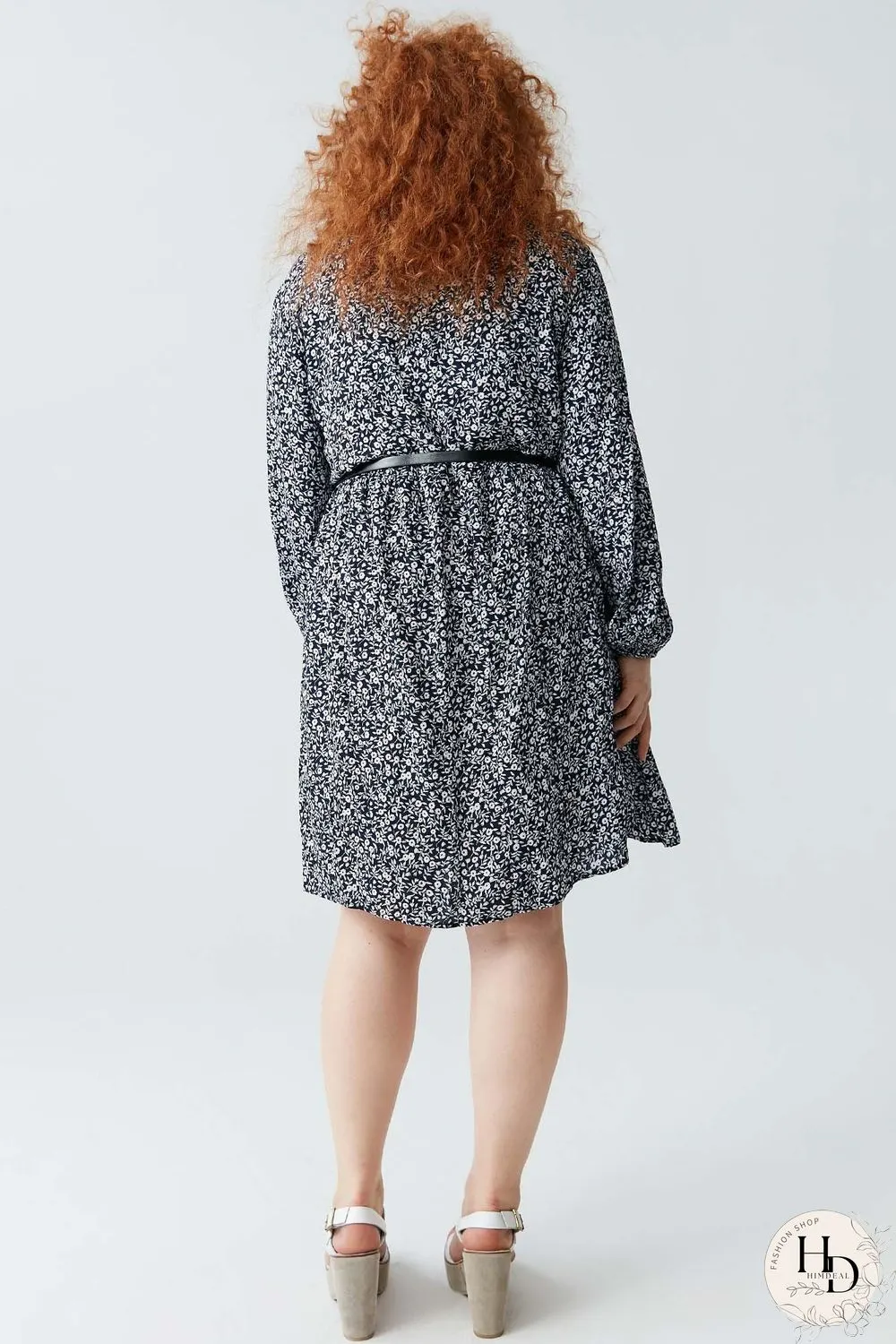 Floral-print Long-sleeved Dress(Without belt) P11995