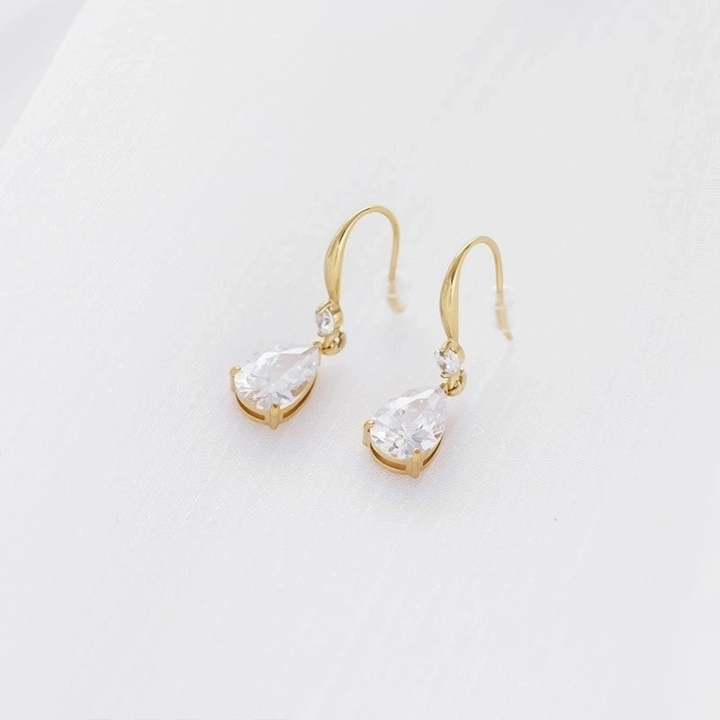 1 Pair Fashion Water Droplets Plating 304 Stainless Steel Zircon White Gold Plated Gold Plated Drop Earrings