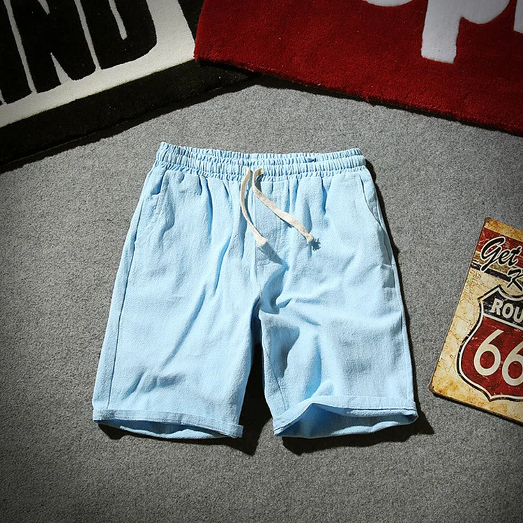 Men's Casual Comfortable Solid Color Cotton and Linen Shorts