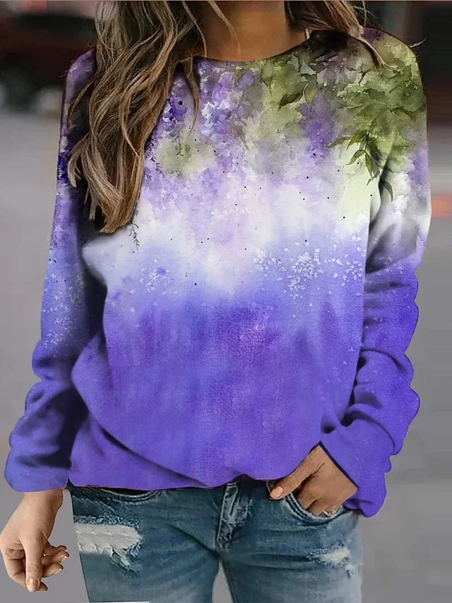 Uveng Landscape Flower Floral Print Long Sleeve Sweaters