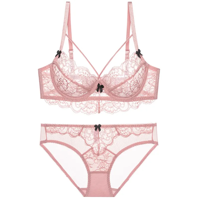 Churchf French Bra Large-Size Lady Lace Bow Girl Shoulder Strap Wearing Beauty Bra Underwear Set