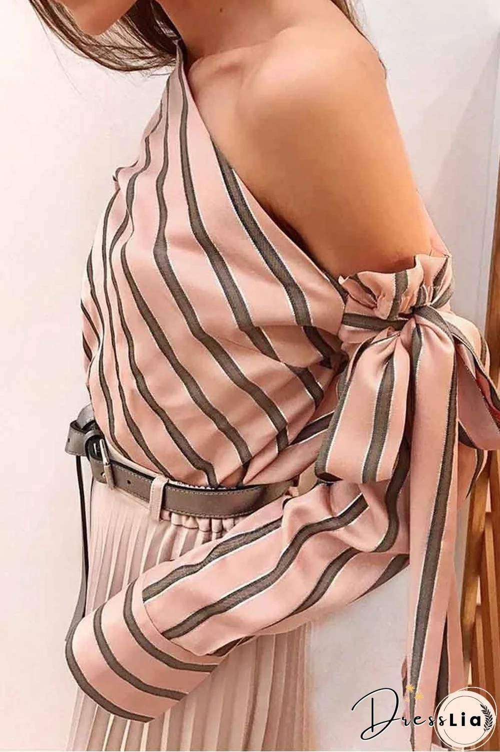 Slanted Shoulder Striped Top
