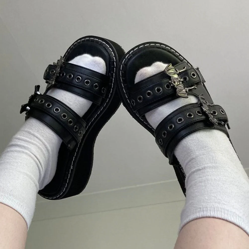 Vstacam Big Size 43 Slippers 2022 Fashion Gothic Platform Wedges Heels women's Sandal Punk Slides Beach Summer Woman Shoes