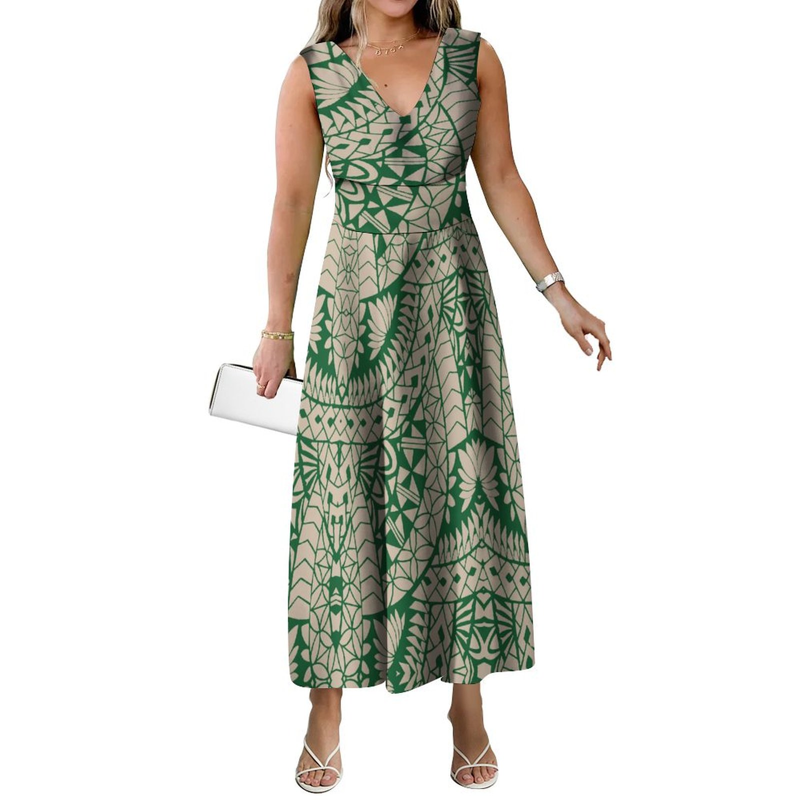 Tozwheels Pacific Island Art Print Ladies Dress Maxi Polynesian Women'S Summer Dress Soft Fabric Women'S High Quality Casual V-Neck Dress