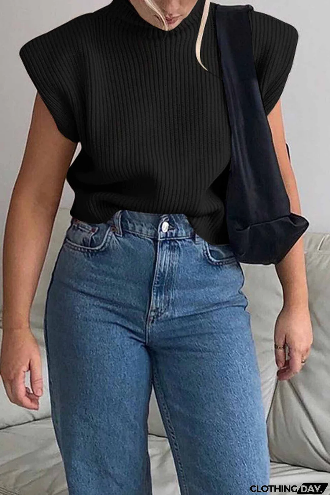 Solid Mock Neck Sleeveless Sweater