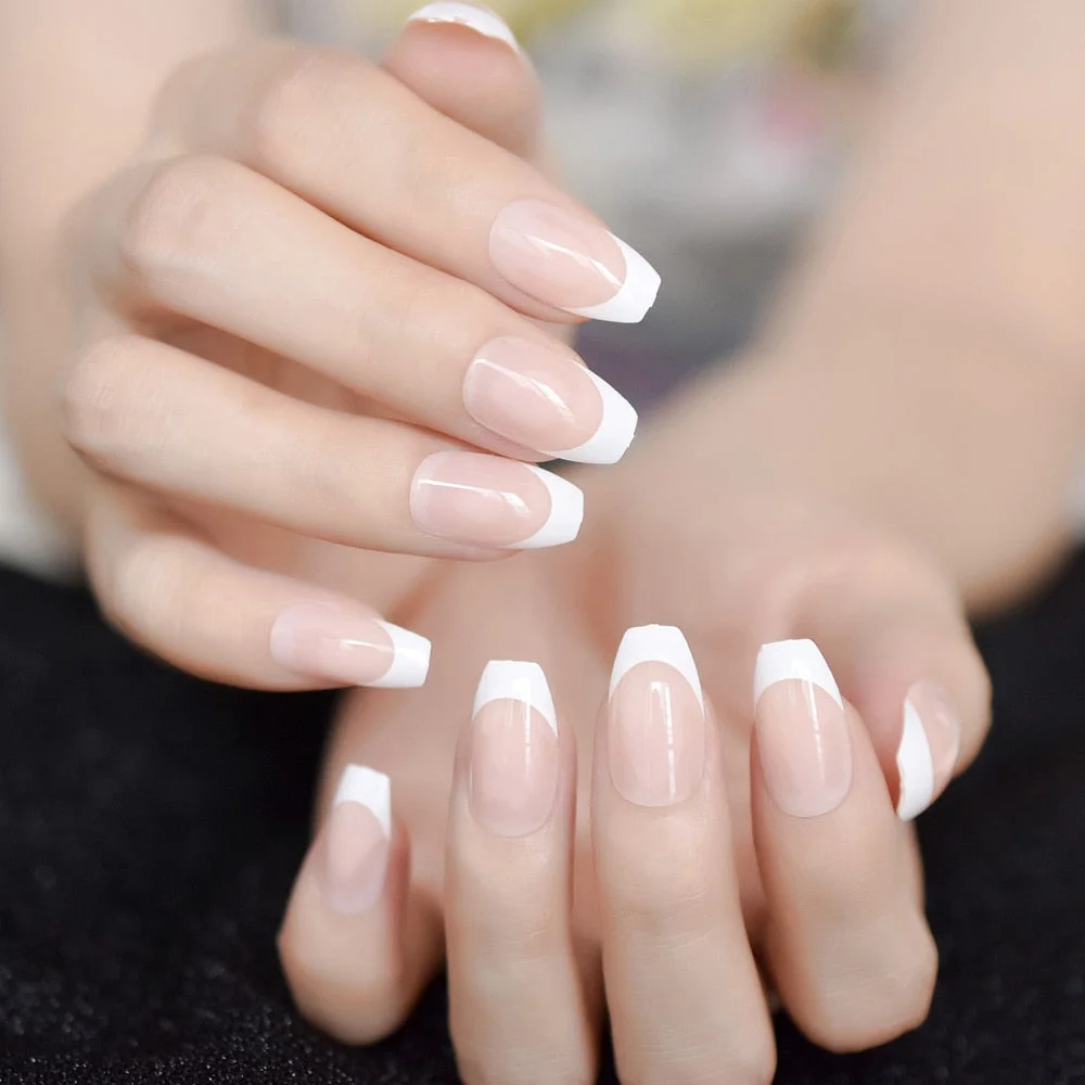 Ombre French Ballerina Fake Nail Gradeint Natural Coffin False Nails Wholesale Nails Supplier 24 Russian Shipping-Nail Inspo