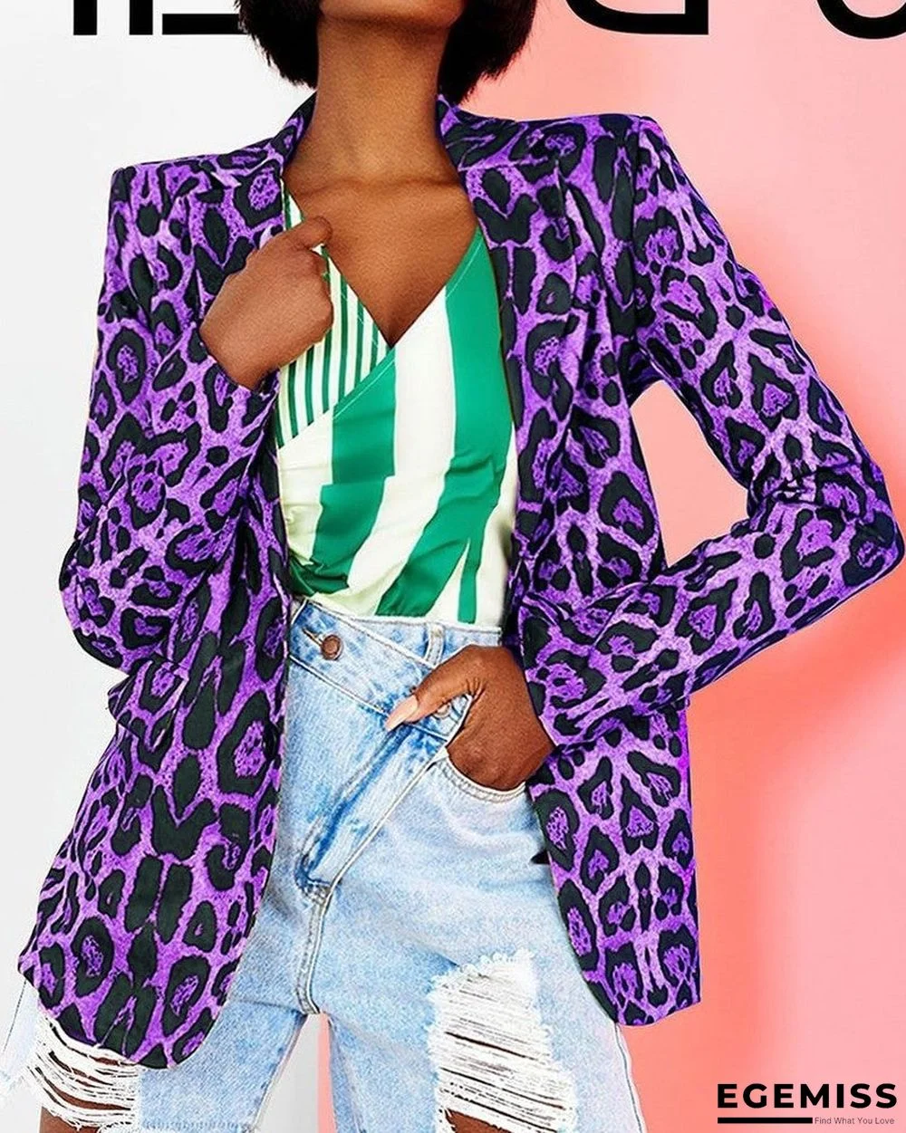 Cheetah Print Pocket Decor Blazer Coat | EGEMISS