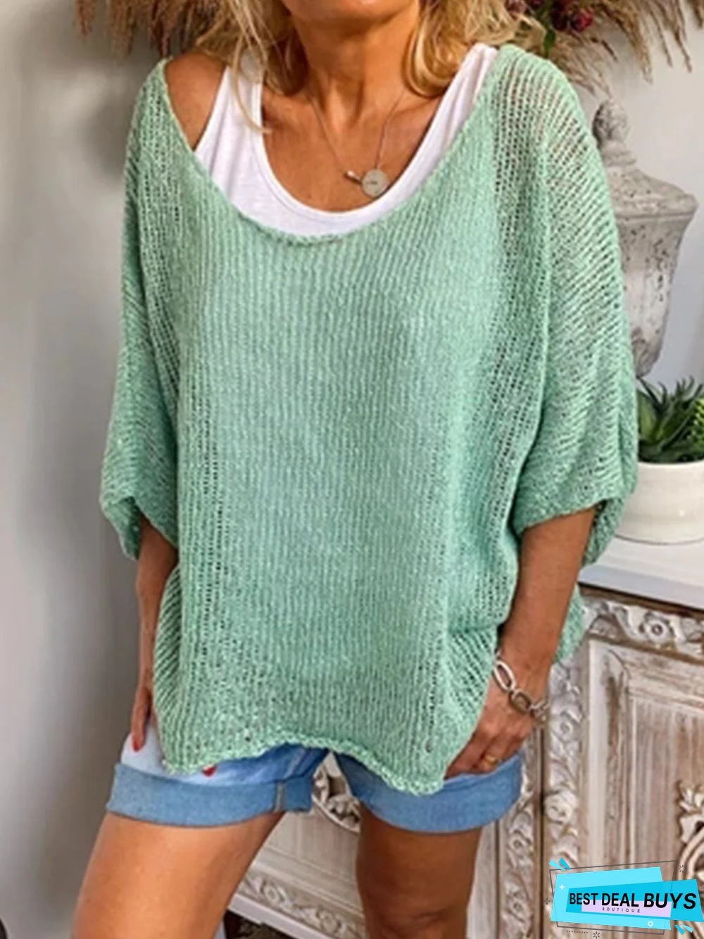 Casual Plus Size 3/4 Sleeve Knitting Shirt Tunic Top