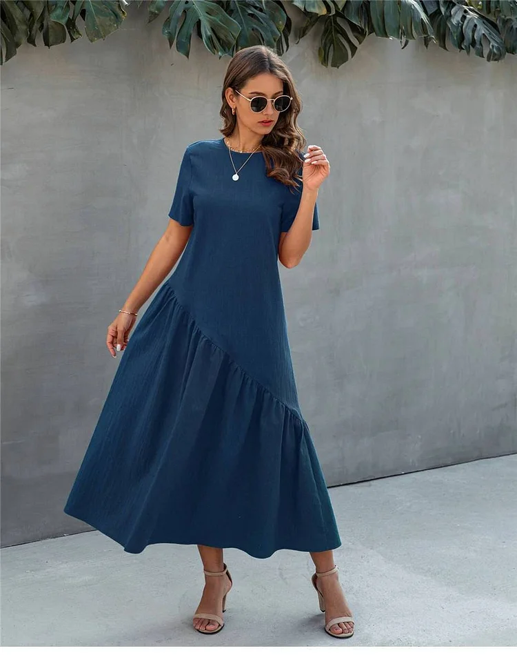 Asymmetrical Navy Blue Boho Dress