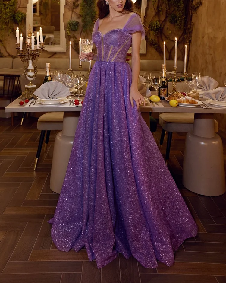 Women's Sleeveless Sequined Tulle Ball Dress